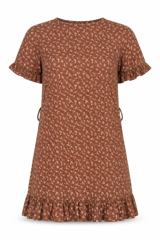 PRETTYLITTLETHING Womens Brown Geometric Polyester A-Line Size 10 Round Neck Pullover
