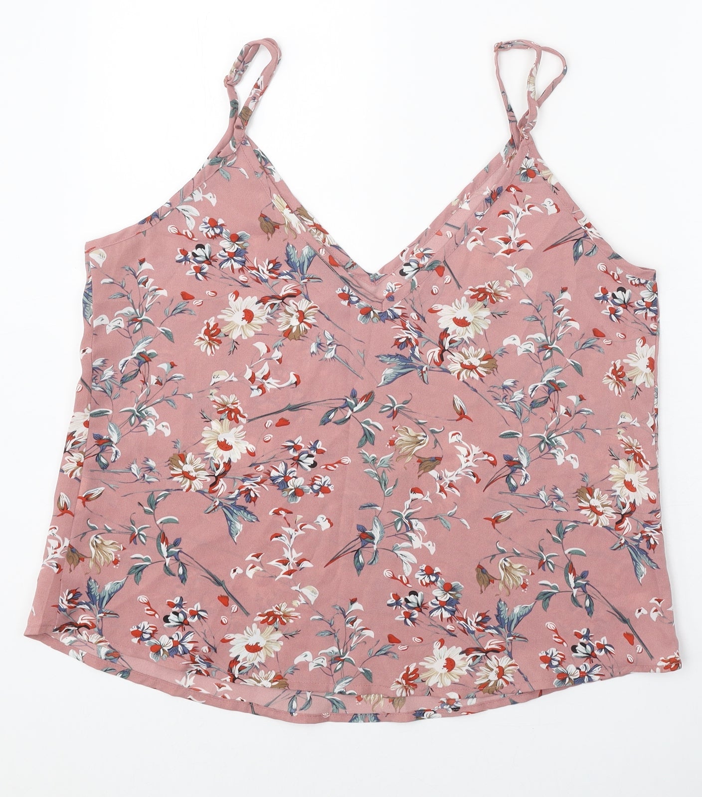 SheIn Womens Pink Floral Polyester Basic Tank Size L V-Neck