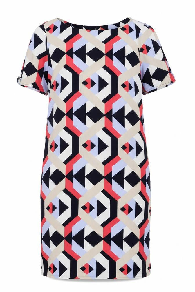 Marks & Spencer Womens Multicoloured Geometric Polyester Shift Size 10 Boat Neck Pullover