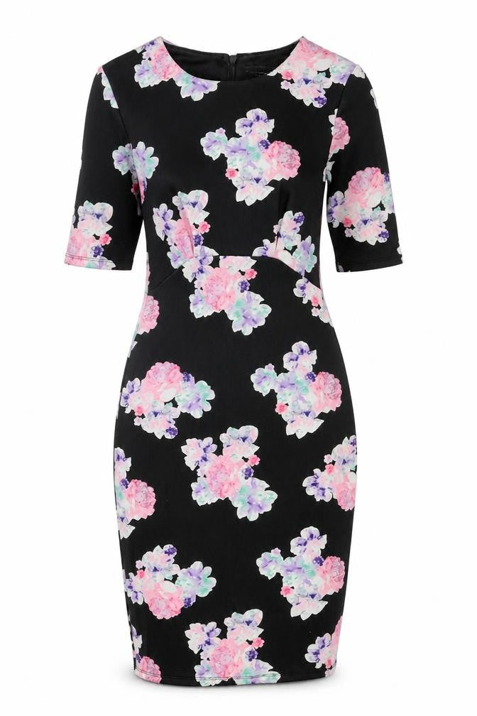 Dorothy Perkins Womens Multicoloured Floral Polyester Bodycon Size 8 Round Neck Button
