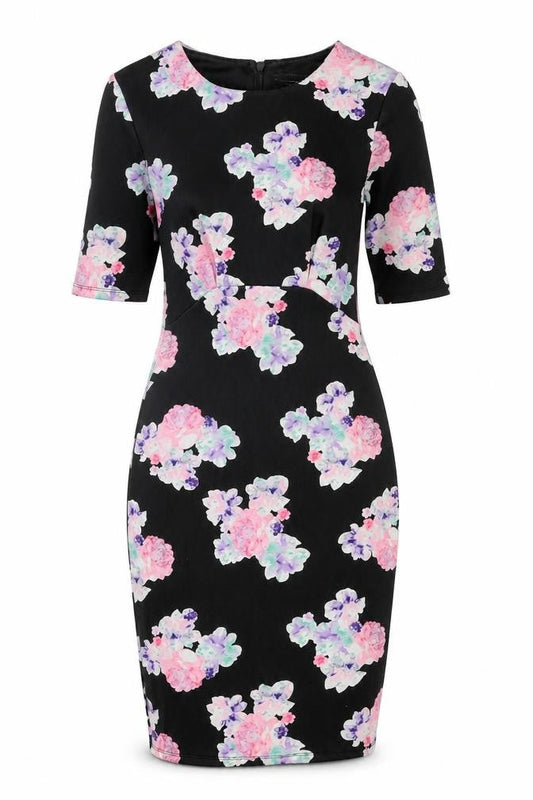 Dorothy Perkins Womens Multicoloured Floral Polyester Bodycon Size 8 Round Neck Button