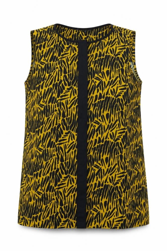 NEXT Womens Yellow Geometric Polyester Basic Blouse Size 10 Round Neck