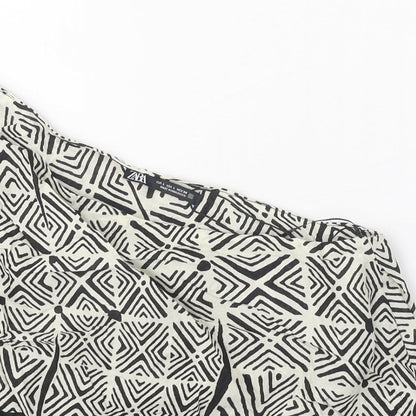 Zara Womens Multicoloured Geometric 100% Cotton Basic Tank Size L One Shoulder