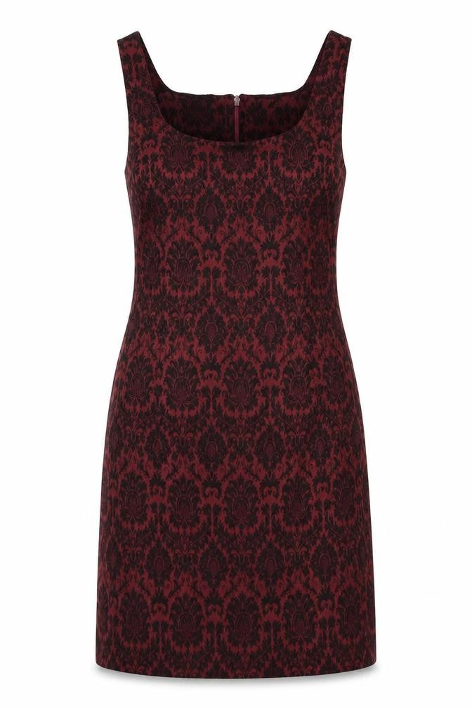 Petites Womens Red Geometric Viscose A-Line Size 10 Square Neck Zip