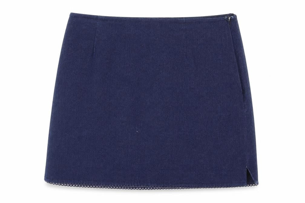 Oasis Womens Blue Cotton Mini Skirt Size 10 Zip