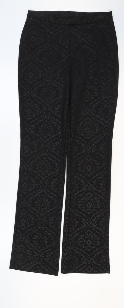 Oasis Womens Black Geometric Polyester Trousers Size 10 Regular Zip