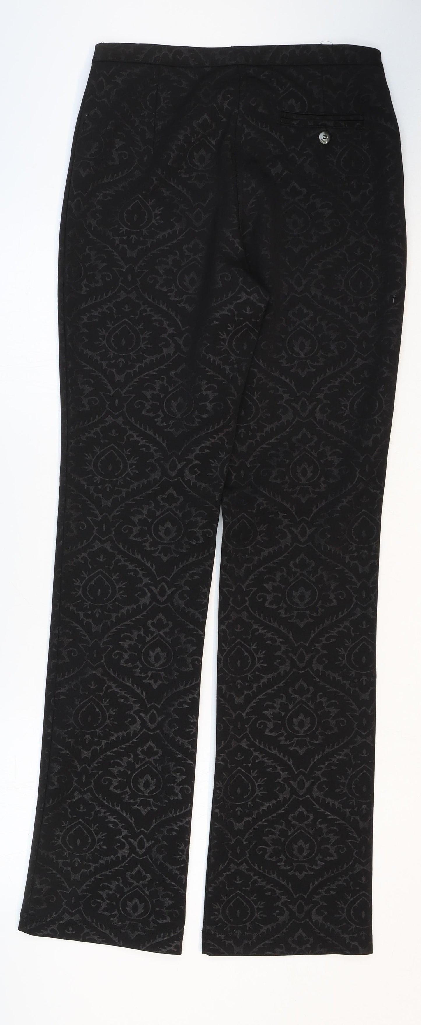 Oasis Womens Black Geometric Polyester Trousers Size 10 Regular Zip