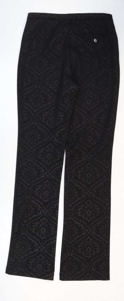 Oasis Womens Black Geometric Polyester Trousers Size 10 Regular Zip