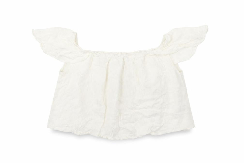 Topshop Womens Beige Viscose Cropped Blouse Size 8 Boat Neck
