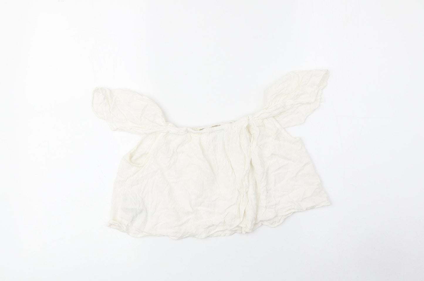 Topshop Womens Beige Viscose Cropped Blouse Size 8 Boat Neck