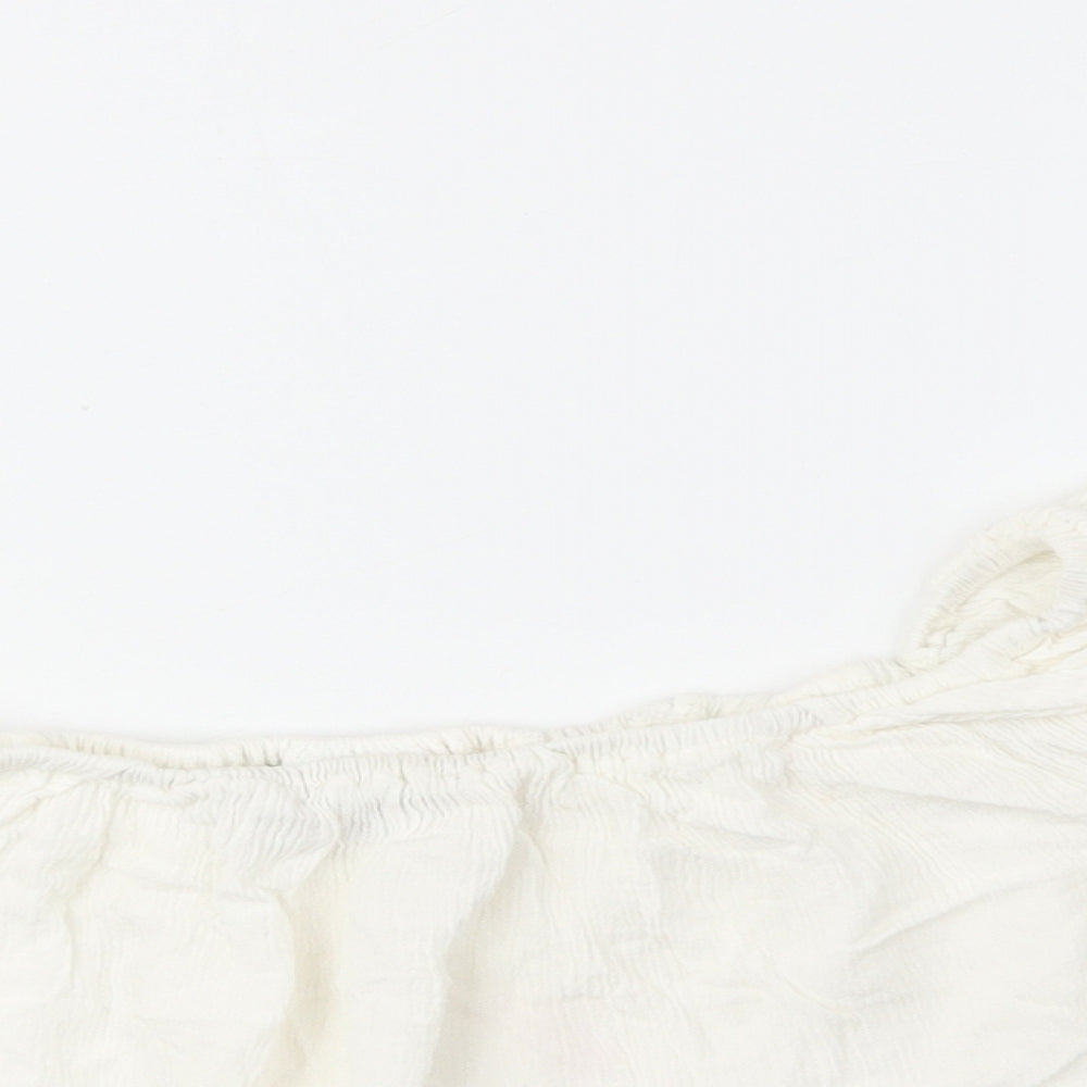 Topshop Womens Beige Viscose Cropped Blouse Size 8 Boat Neck