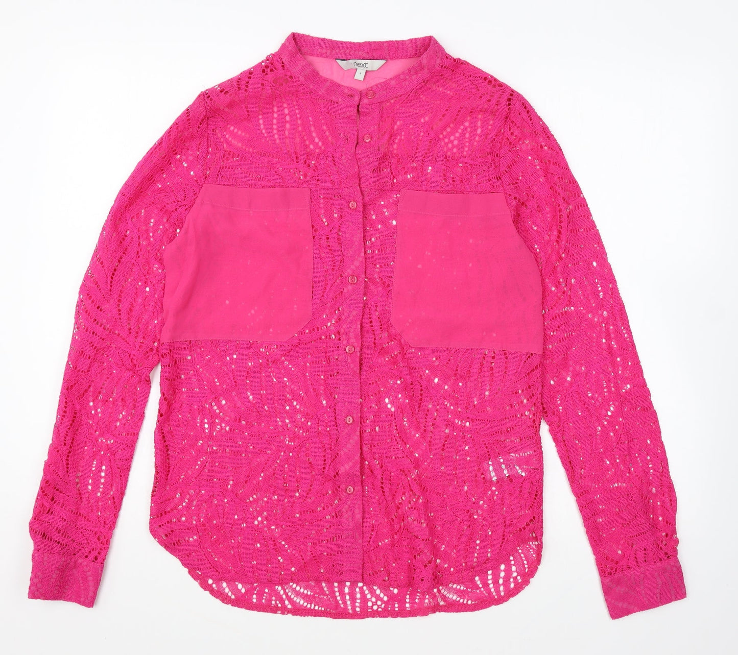 NEXT Womens Pink Polyester Basic Button-Up Size 8 Round Neck