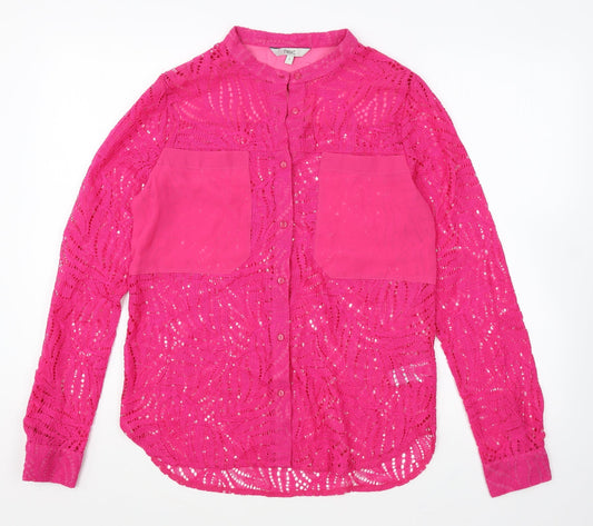 NEXT Womens Pink Polyester Basic Button-Up Size 8 Round Neck