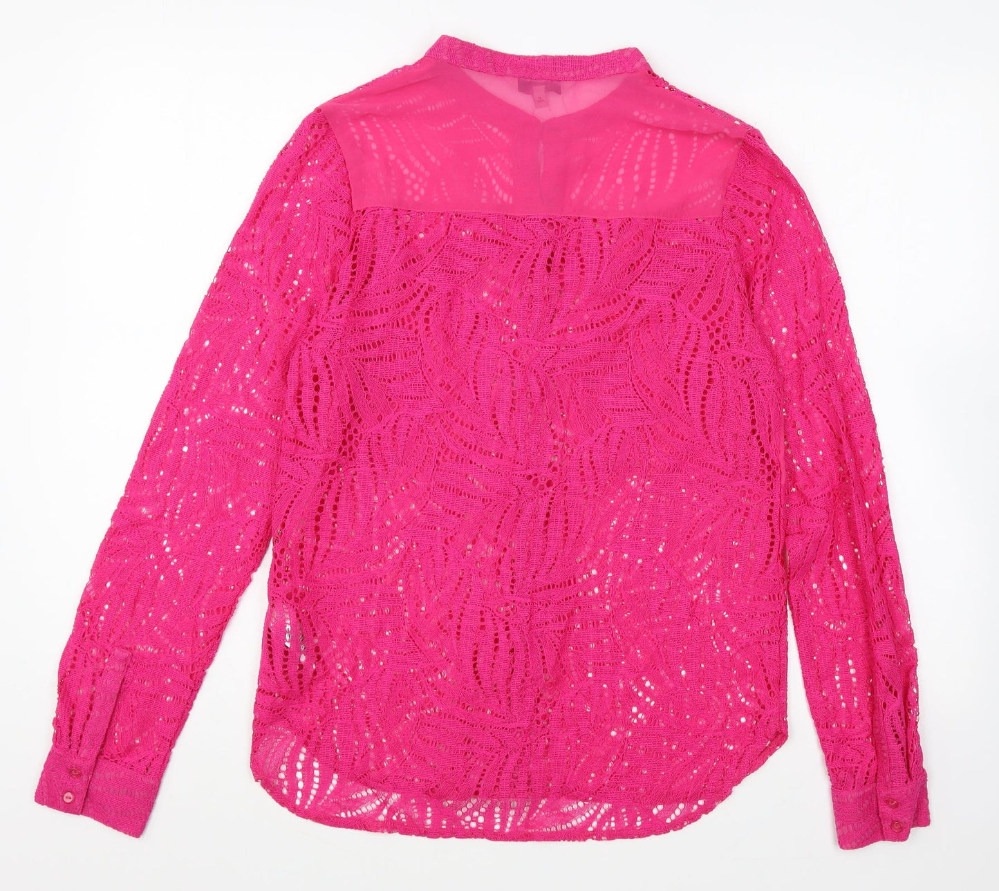 NEXT Womens Pink Polyester Basic Button-Up Size 8 Round Neck