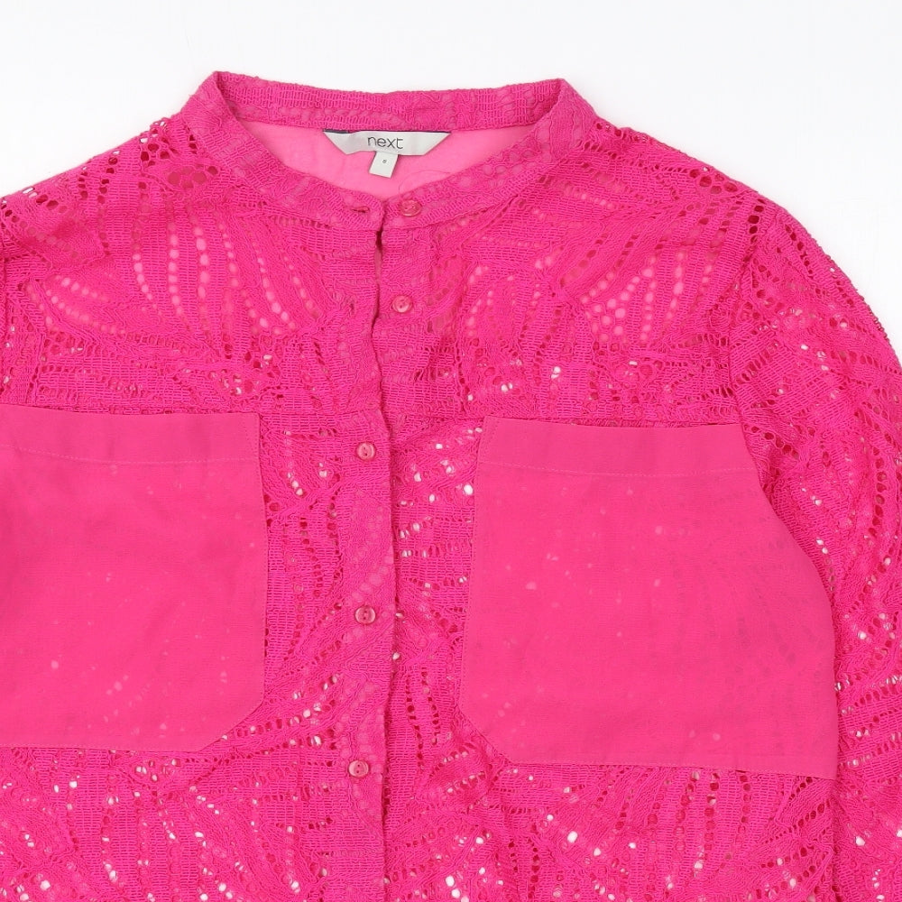 NEXT Womens Pink Polyester Basic Button-Up Size 8 Round Neck