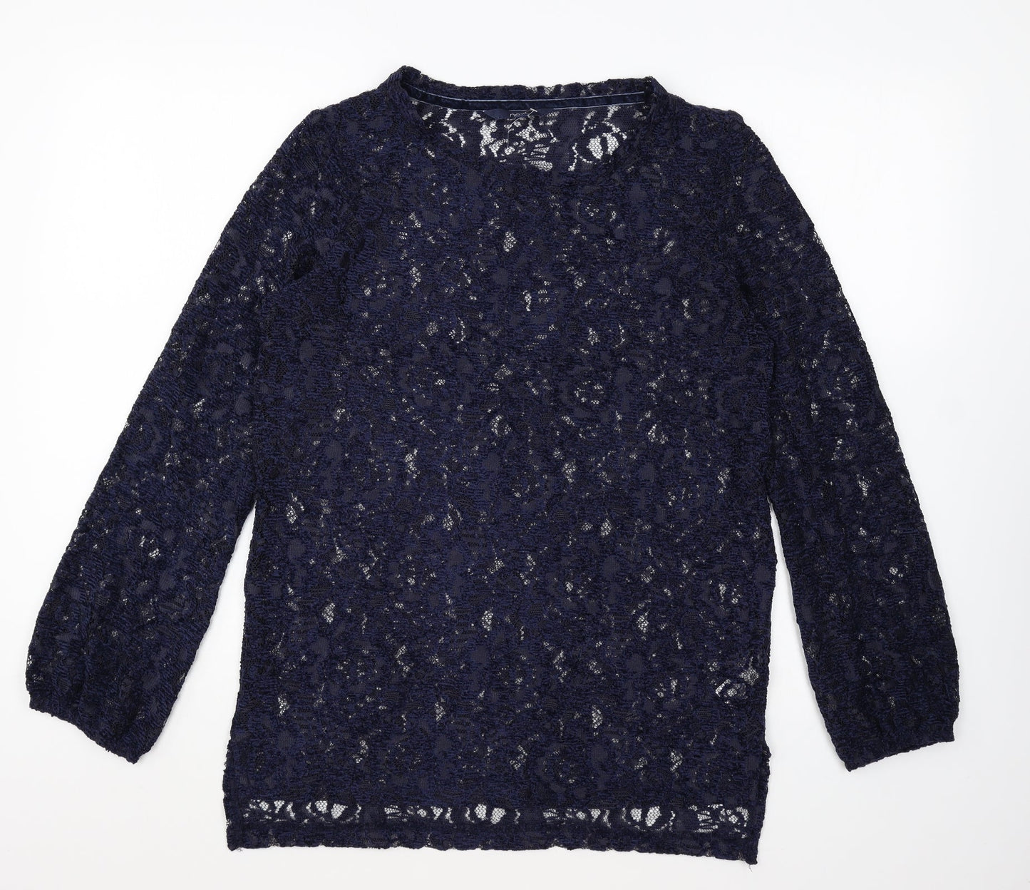 NEXT Womens Blue Geometric Polyester Basic Blouse Size 10 Round Neck