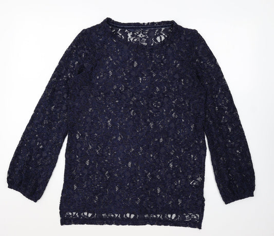 NEXT Womens Blue Geometric Polyester Basic Blouse Size 10 Round Neck