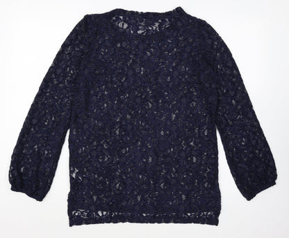 Next Womens Blue Geometric Polyester Basic Blouse Size 10 Round Neck