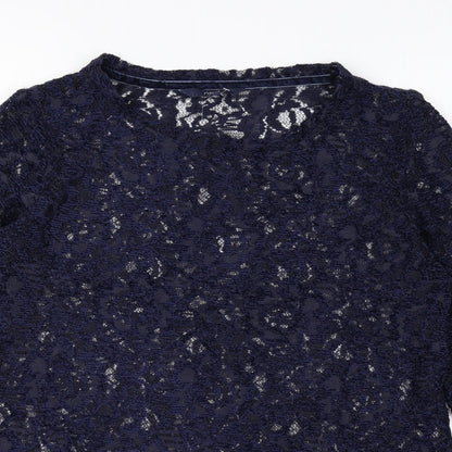 Next Womens Blue Geometric Polyester Basic Blouse Size 10 Round Neck