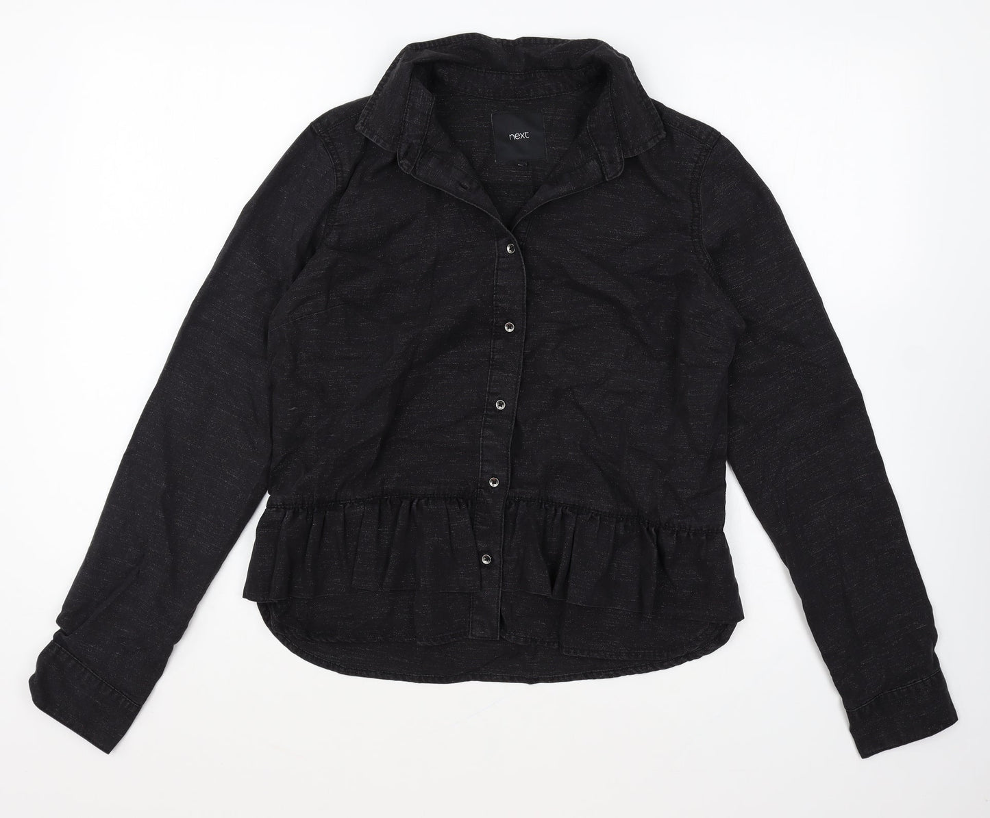 NEXT Womens Black Polyester Basic Button-Up Size 8 Collared