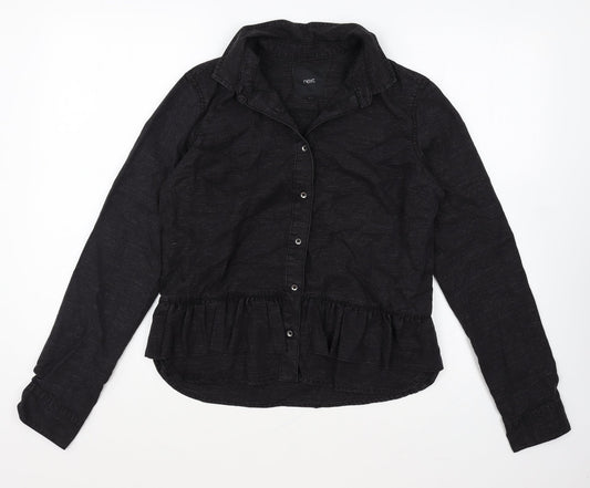 NEXT Womens Black Polyester Basic Button-Up Size 8 Collared