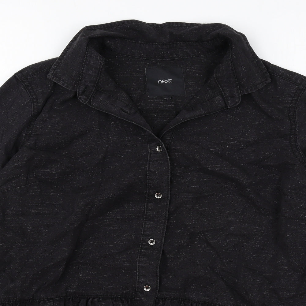 NEXT Womens Black Polyester Basic Button-Up Size 8 Collared