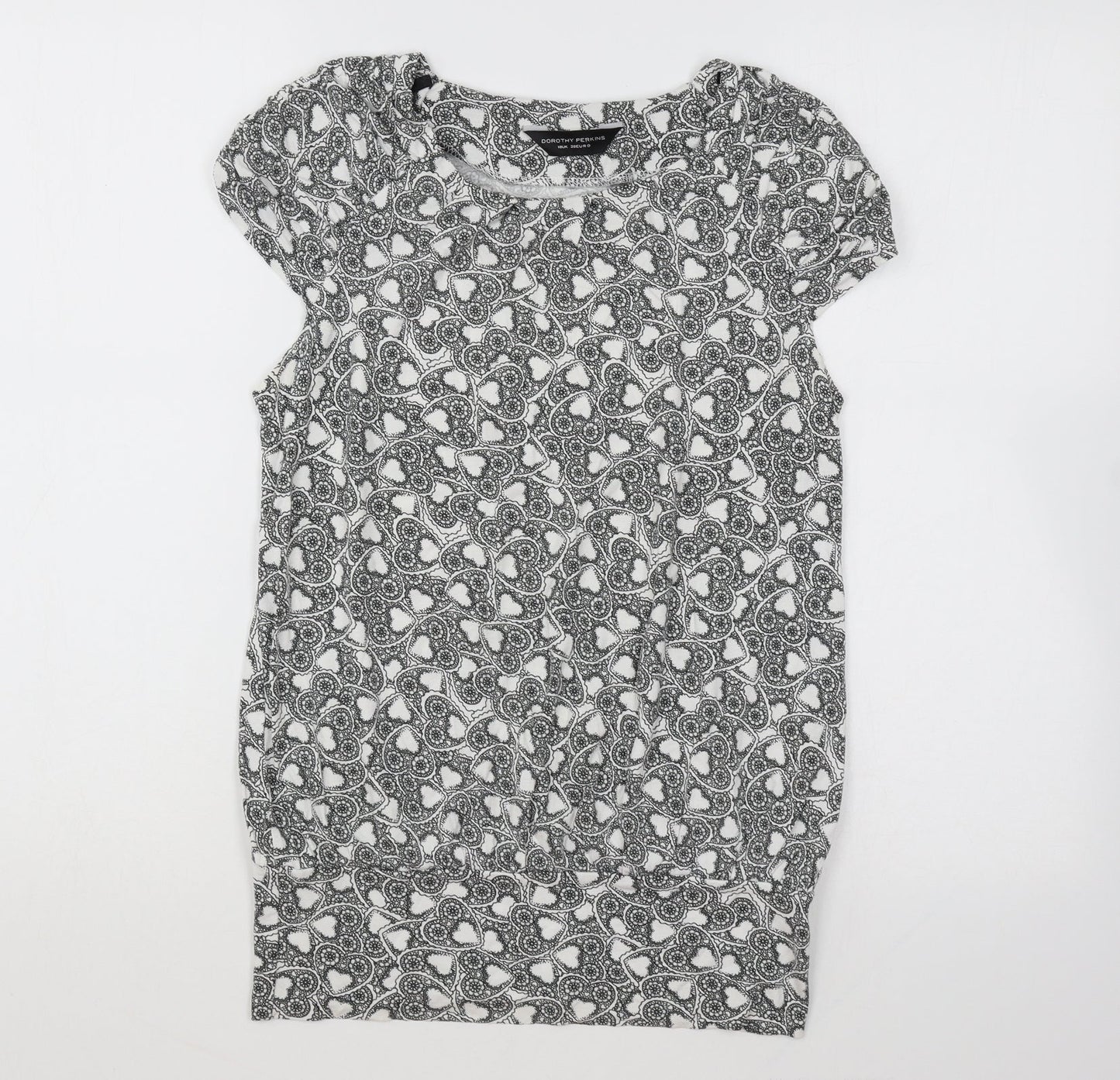 Dorothy Perkins Womens White Geometric Cotton Tunic T-Shirt Size 10 Round Neck