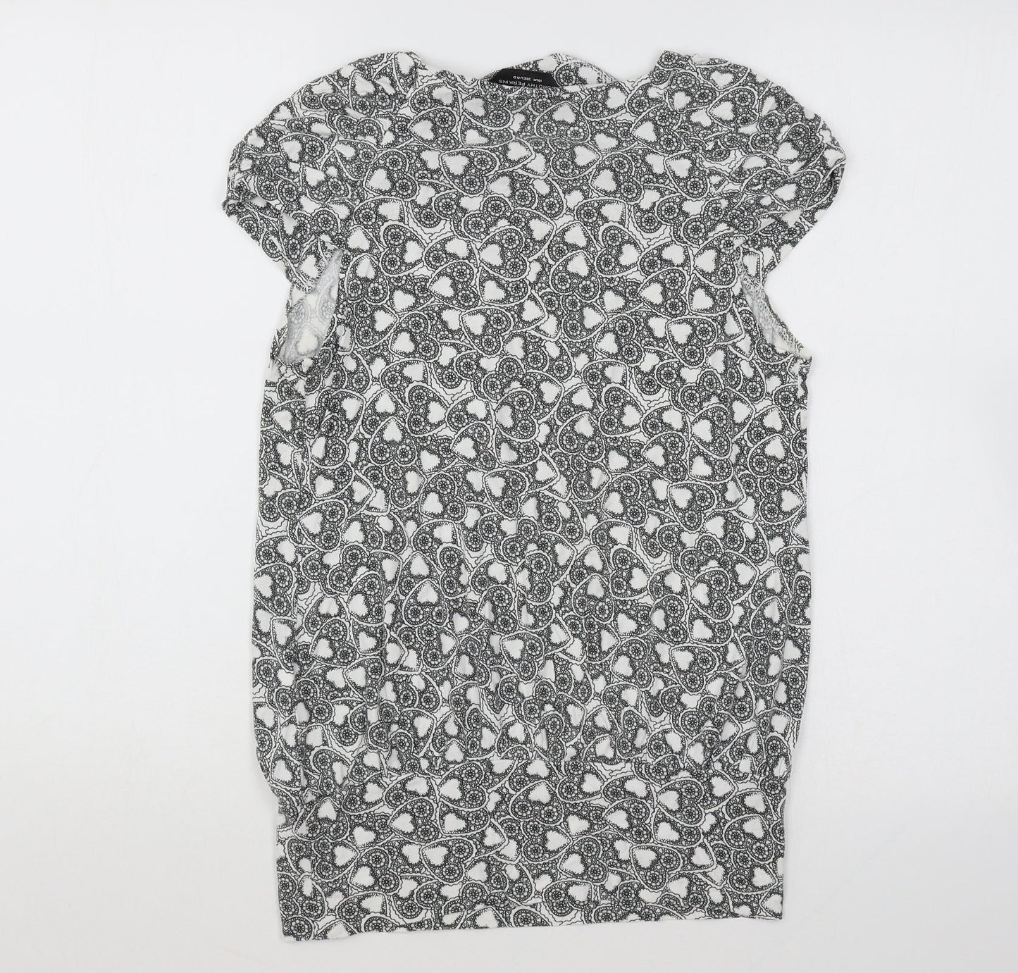 Dorothy Perkins Womens White Geometric Cotton Tunic T-Shirt Size 10 Round Neck