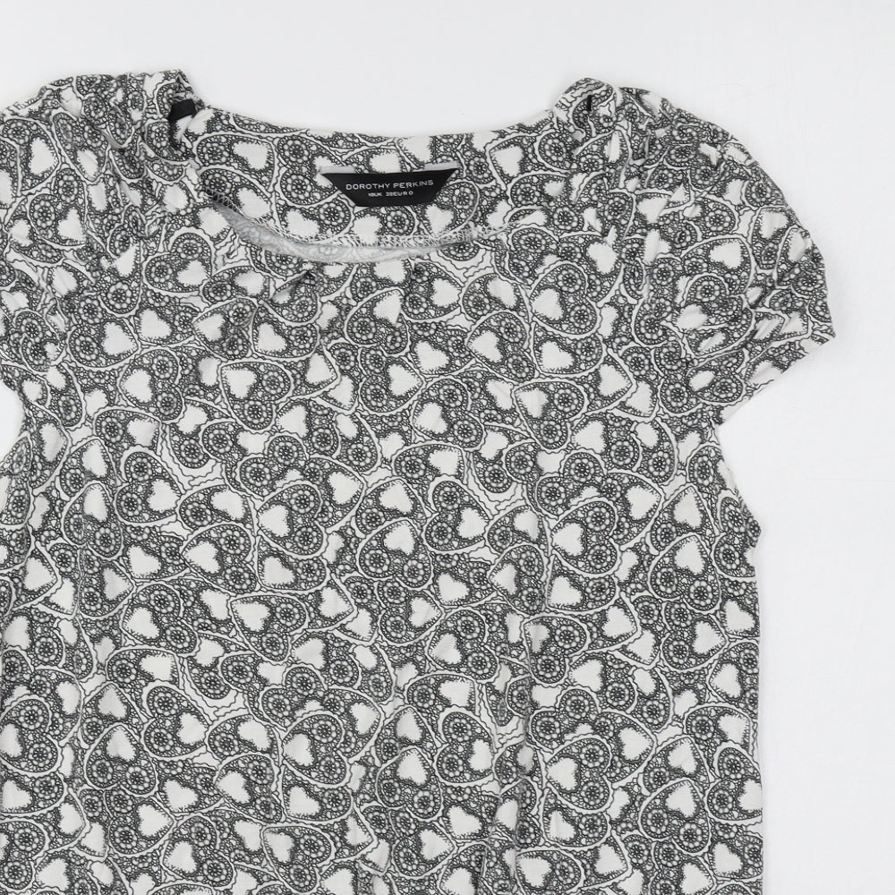 Dorothy Perkins Womens White Geometric Cotton Tunic T-Shirt Size 10 Round Neck
