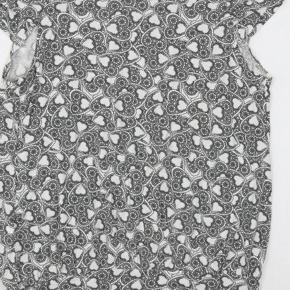 Dorothy Perkins Womens White Geometric Cotton Tunic T-Shirt Size 10 Round Neck