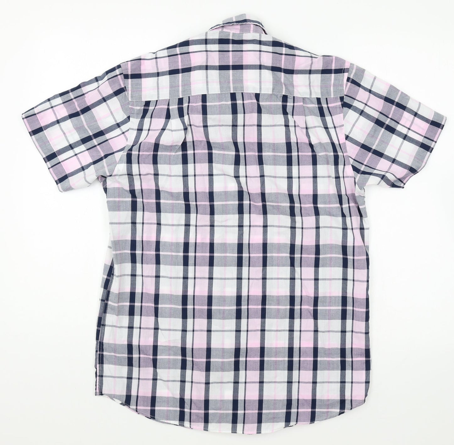 Cedar Wood State Mens White Plaid Polyester Button-Up Size S Collared Button