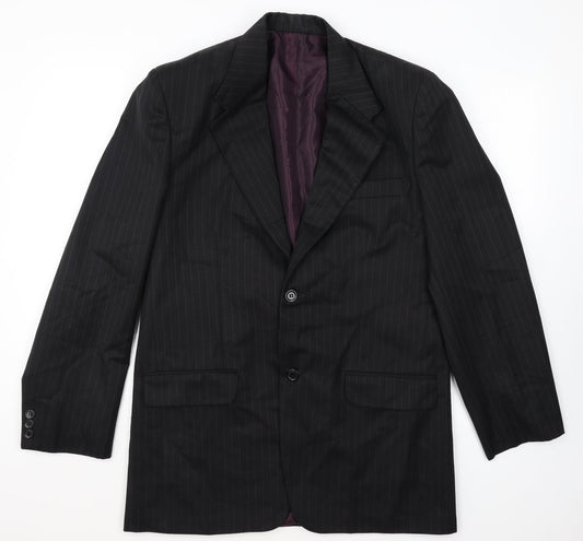 Magnus Mens Black Striped Polyester Jacket Blazer Size 40