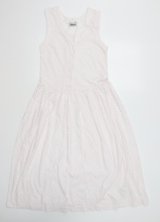 MCO Womens White Polka Dot Cotton Fit & Flare Size S V-Neck Button