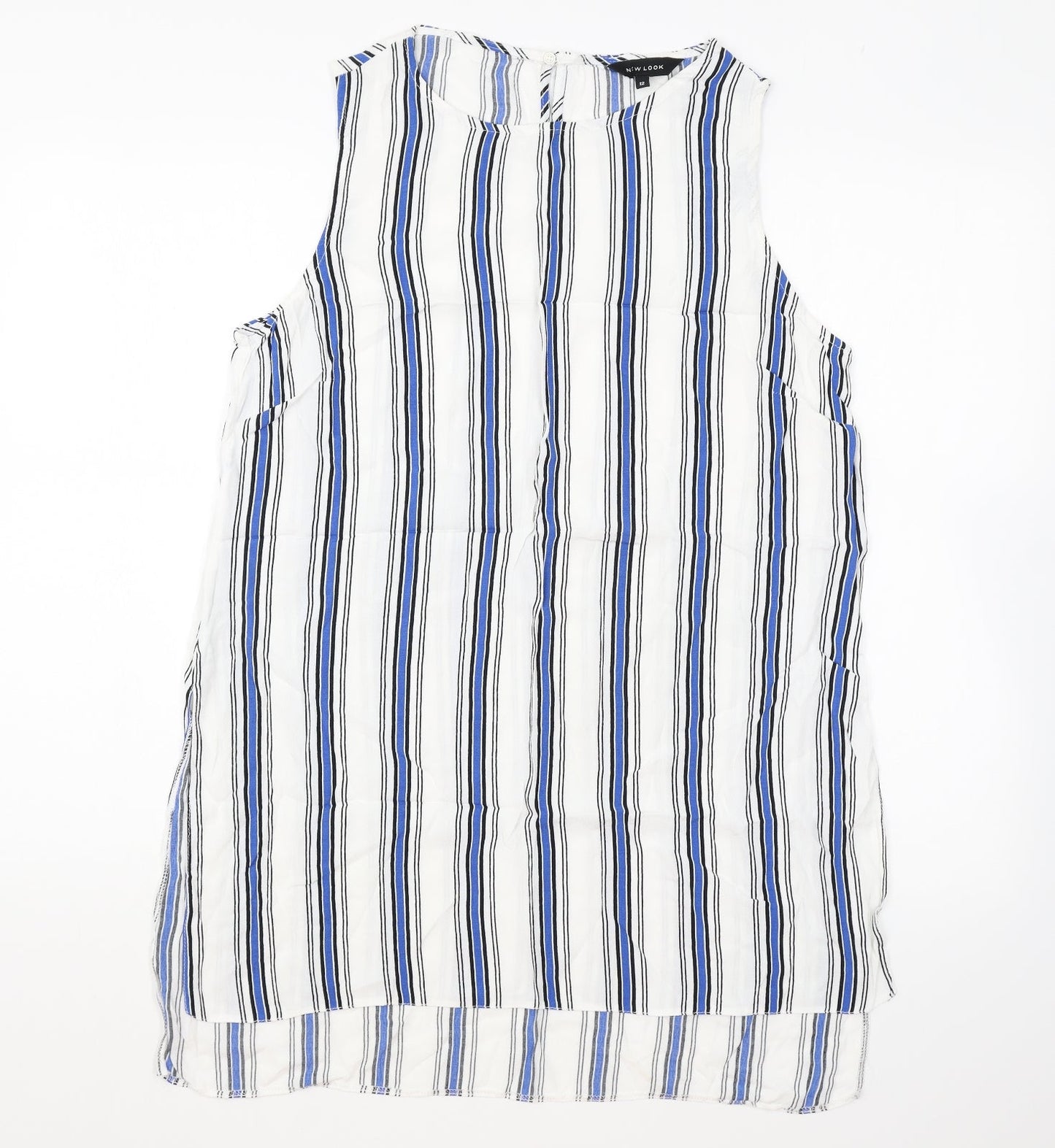 New Look Womens White Striped Polyester Basic Tank Size 12 Round Neck