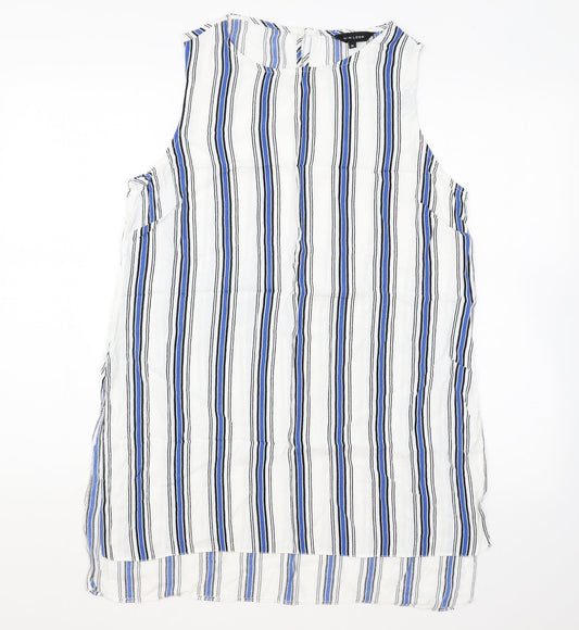 New Look Womens White Striped Polyester Basic Tank Size 12 Round Neck