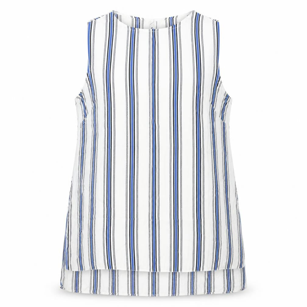 New Look Womens White Striped Polyester Basic Tank Size 12 Round Neck