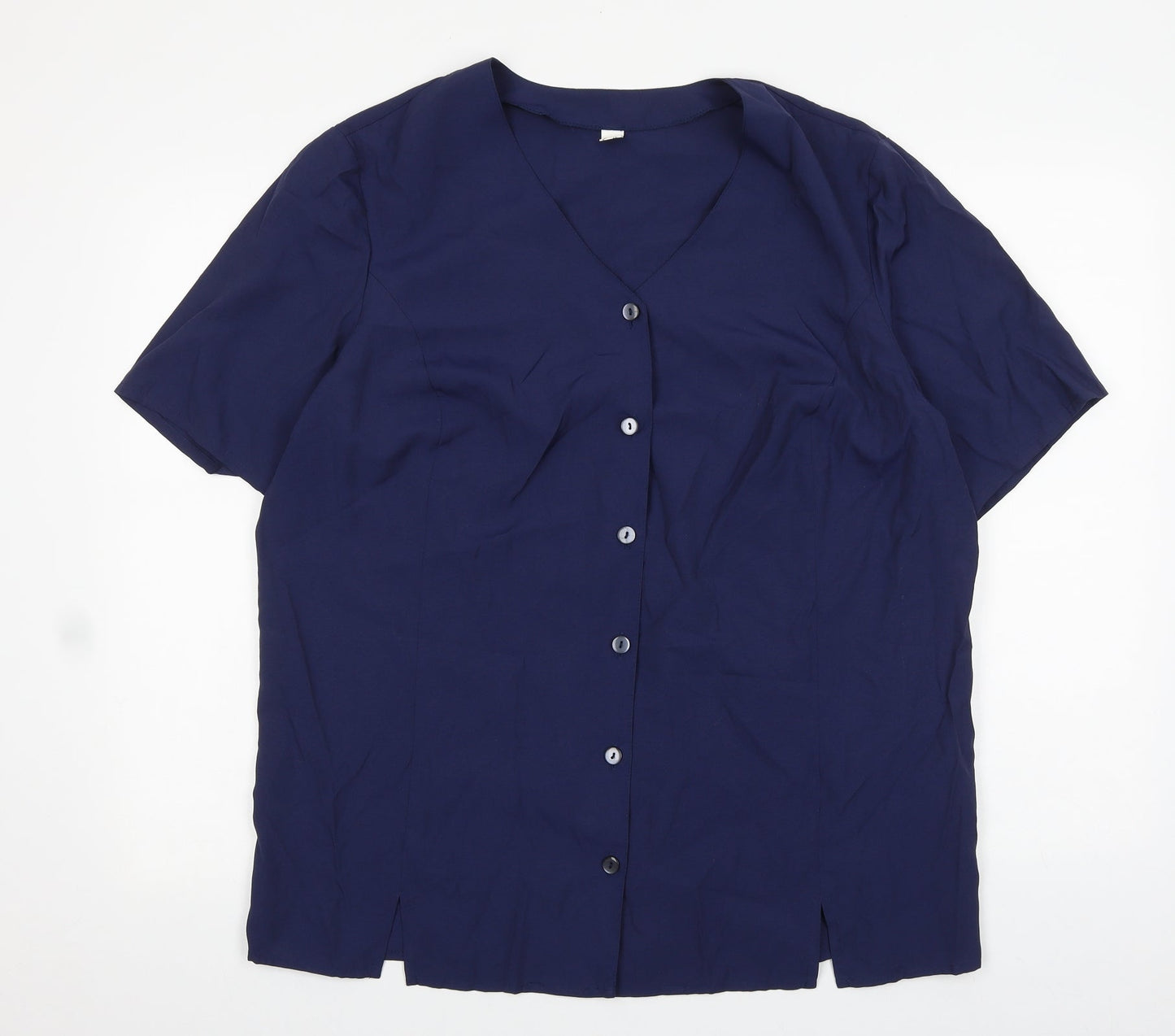 Preworn Womens Blue Viscose Basic Button-Up Size 12 V-Neck