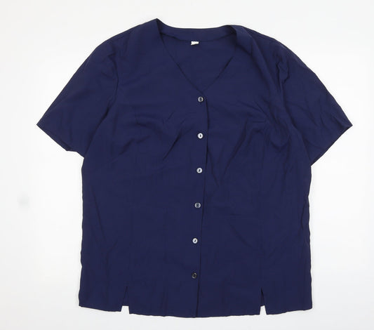 Preworn Womens Blue Viscose Basic Button-Up Size 12 V-Neck