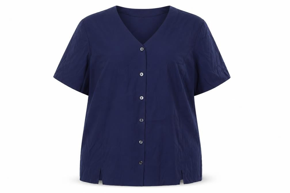 Preworn Womens Blue Viscose Basic Button-Up Size 12 V-Neck
