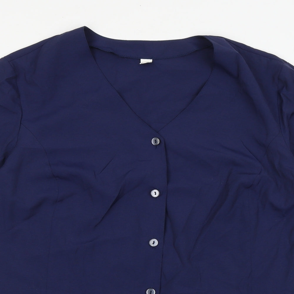 Preworn Womens Blue Viscose Basic Button-Up Size 12 V-Neck