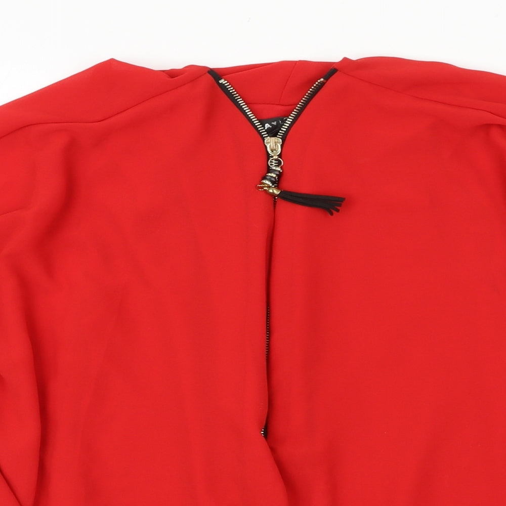 Mela London Womens Red Polyester Basic Blouse Size M V-Neck