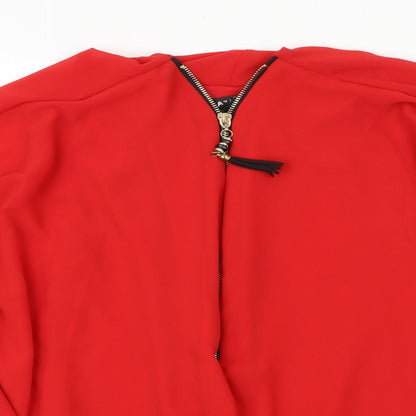 Mela London Womens Red Polyester Basic Blouse Size M V-Neck