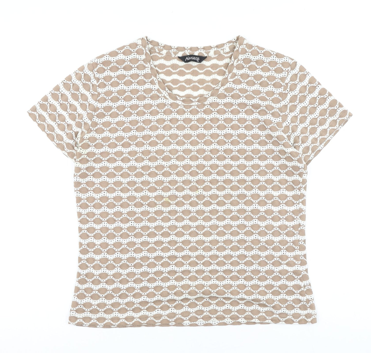 Alexara Womens Brown Geometric Cotton Basic T-Shirt Size 14 Round Neck
