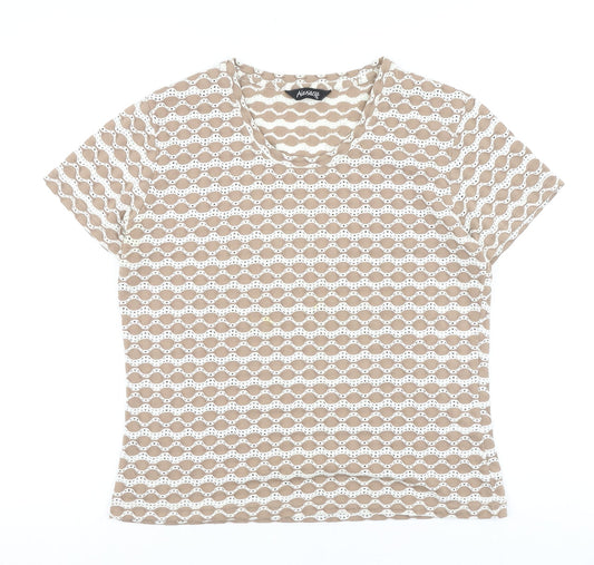 Alexara Womens Brown Geometric Cotton Basic T-Shirt Size 14 Round Neck