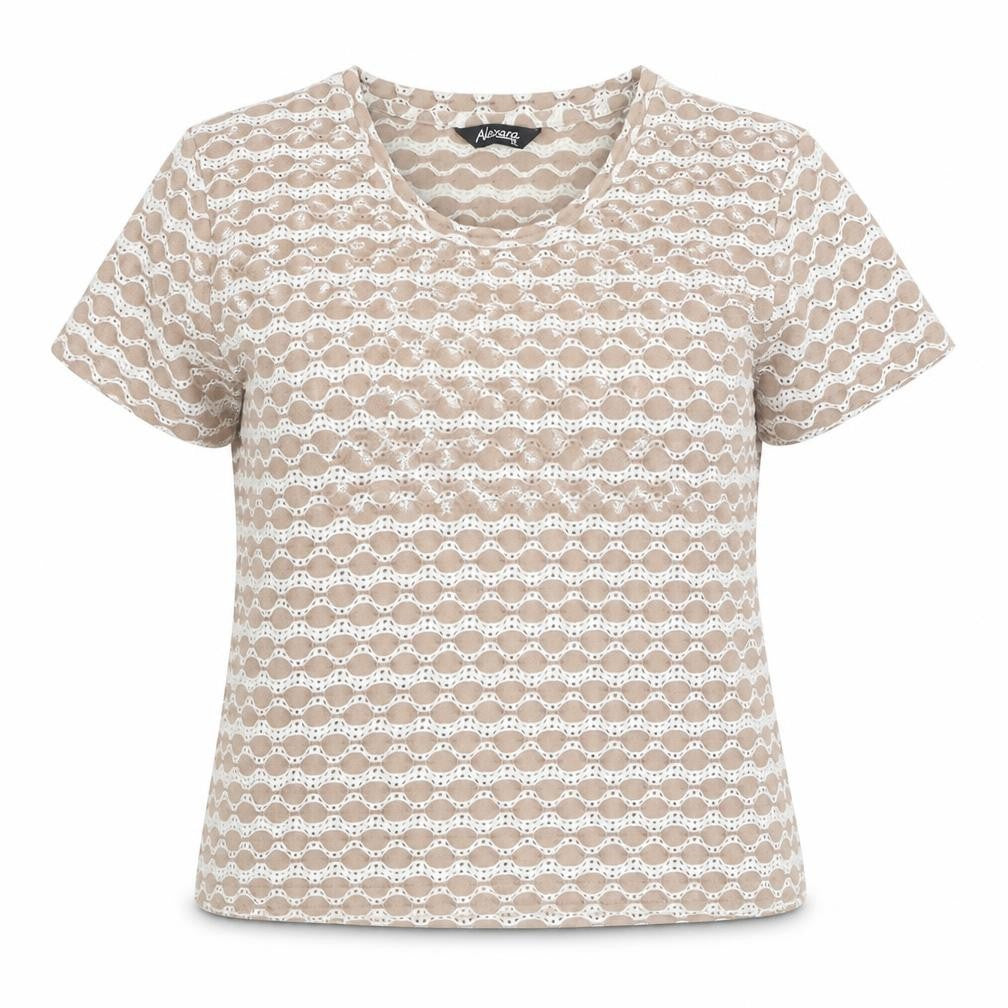 Alexara Womens Brown Geometric Cotton Basic T-Shirt Size 14 Round Neck