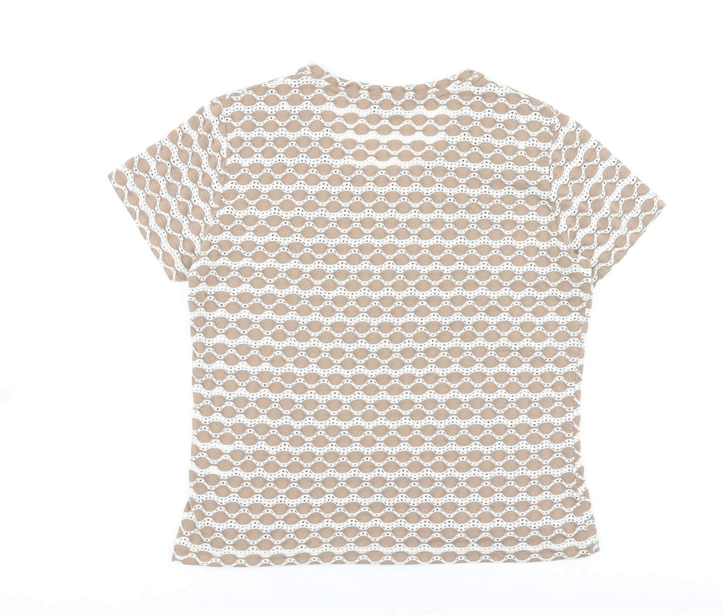 Alexara Womens Brown Geometric Cotton Basic T-Shirt Size 14 Round Neck