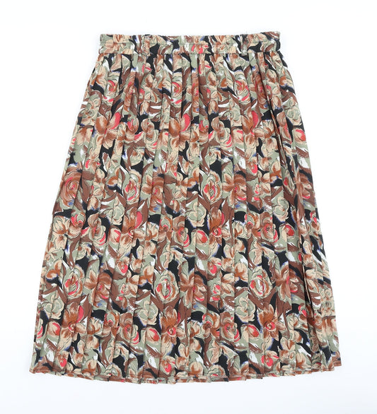 Preworn Womens Brown Floral Polyester Pleated Skirt Size 30 in