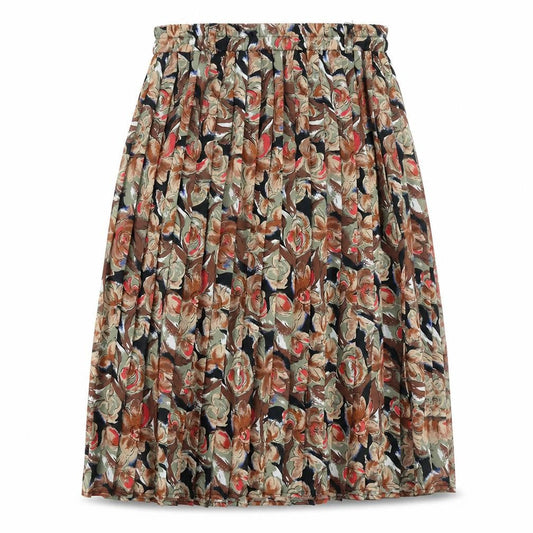 Preworn Womens Brown Floral Polyester Pleated Skirt Size 30 in