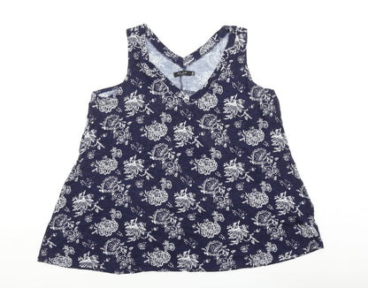 Max Jeans Womens Blue Floral Viscose Basic Tank Size M V-Neck