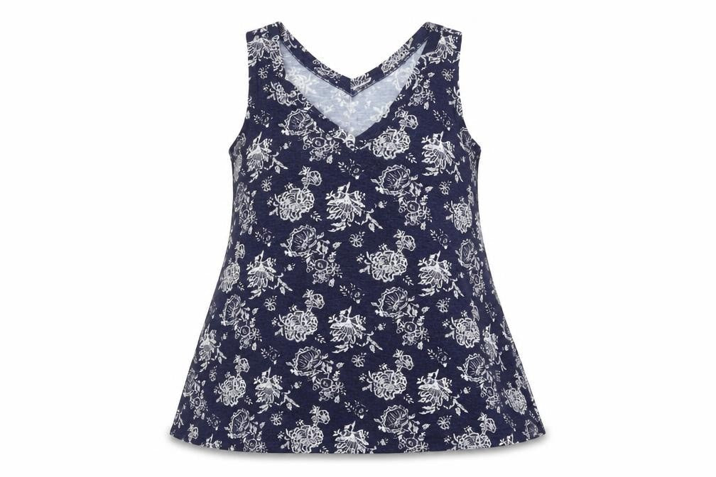 Max Jeans Womens Blue Floral Viscose Basic Tank Size M V-Neck